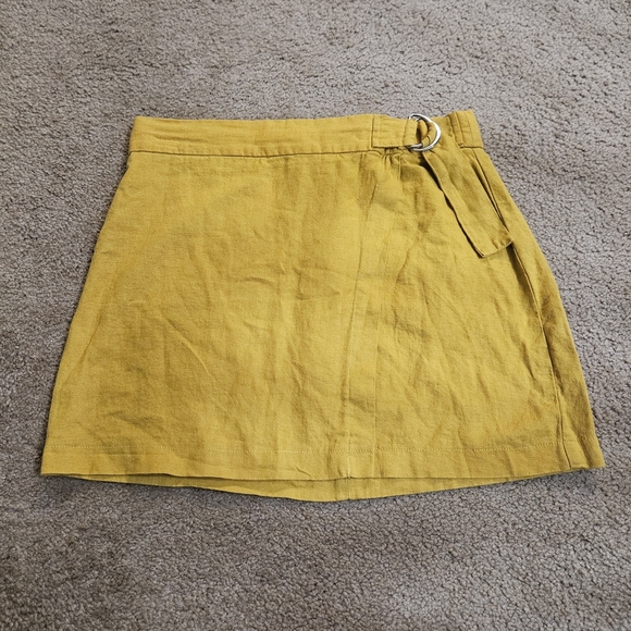 Joe B Mustard Yellow Linen Blend Faux Wrap Skirt Juniors Medium Summer Boho - Picture 1 of 3